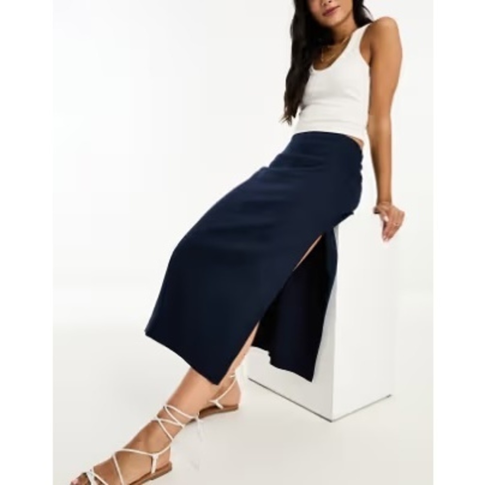 A&F Premium Linen Midi Skirt - Navy - XL Petite